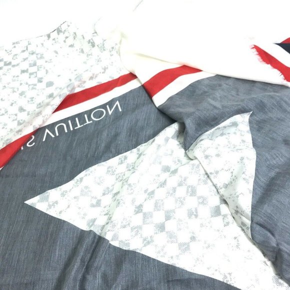 LOUIS VUITTON Damier Azur Logo LVCUP America fringe Stole/Shawl - Picture 3 of 14